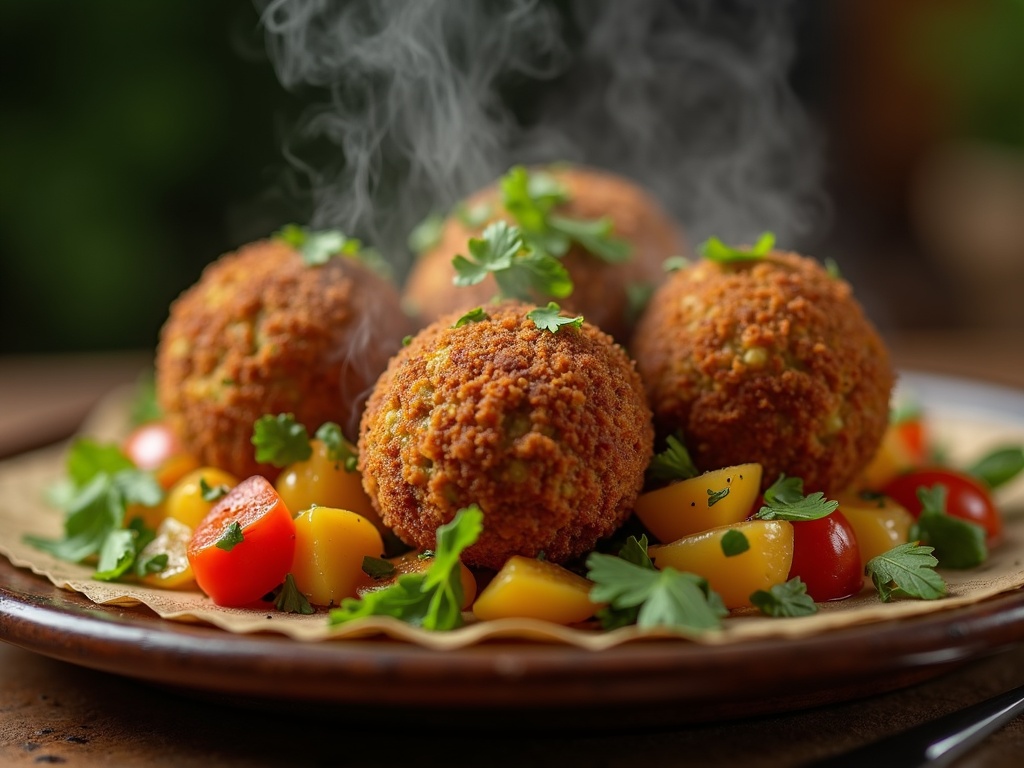 Kıtır Kıtır Baharatlı Falafel Topları ile Renkli Sebze Salatası